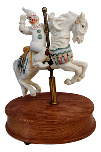 Caja Musical Vintage Caballo Carrusel Con Payaso Base Madera