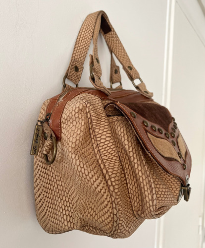 Cartera De Diseño Coti Svegliati Cuero Gamuza Divina! Marrón Claro Reptil Níquel Marrón Claro (Usado)