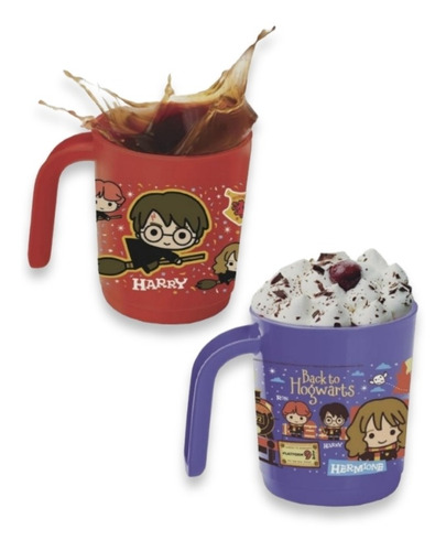 Juego De Tazas Harry Potter Roja Y Morada 350ml. Tupperware 