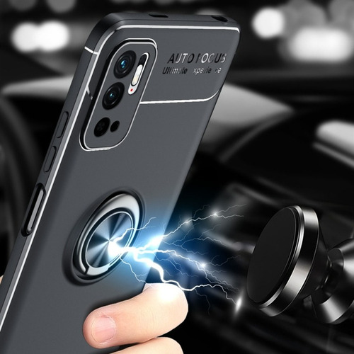 Funda Metal Ring Xiaomi Poco M3 Pro/redmi Note 10 5g + Mica Color Negro-rojo