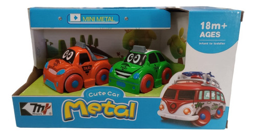 Set De Autos Cute Car Metal Fricción 51267/51623 Personaje Taxi Naranja Y Verde