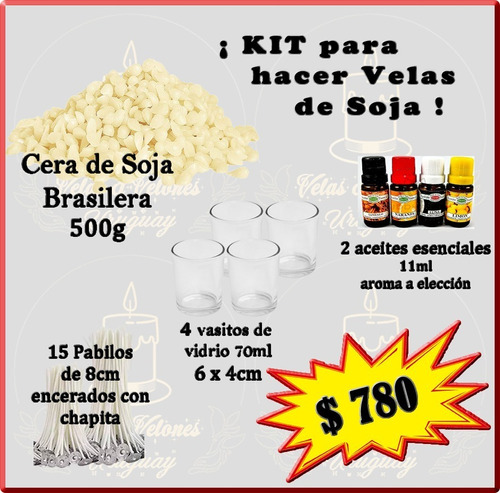 Kit Hacer Velas Cera D Soja Recipientes + Pabilos + Aceites