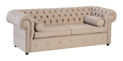  Sofá 2 Lugares Chesterfield Veludo Bege Victor Decor