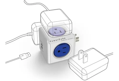 Enchufe modular ALLOCACOC, 4 tomas de corriente, 2 puertos USB, azul