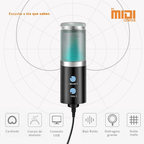 Imagen 6 de 10 de Micrófono Midiplus Rgb830 Condensador Usb Streaming Podcast