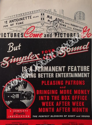 Cartel De Proyector De Cine Simplex Sound Para Teatros 1939