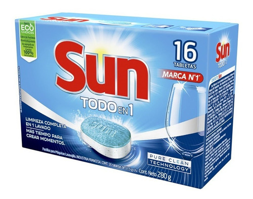 Imagen 4 de 5 de Detergente para lavavajillas Sun 3 en 1 tabletas en caja 16 u