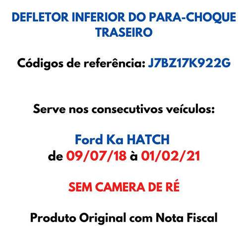 Aplique Inferior Parachoque Traseiro Ford Ka Hatch 2018/2021