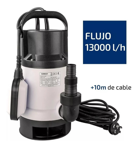 Bomba Sumergible Desagote Agua Sucia Femmto 1 Hp 13000 L/h