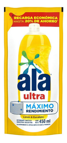 Ala Ultra Desengrasante Detergente Lavavajilla Limon 450 Ml