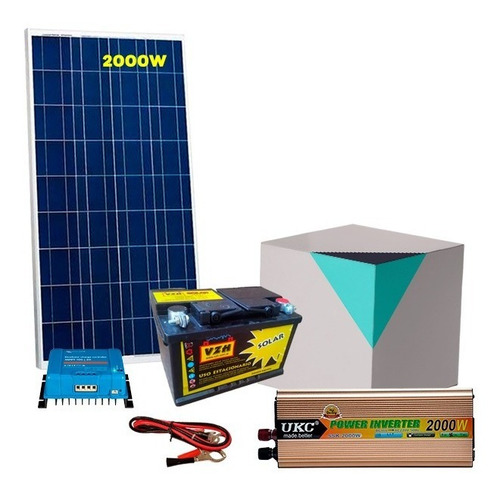 Kit Solar Con Inversor De 2000 W + Panel + Bateria De 110 Ah