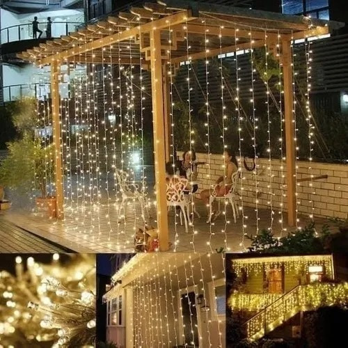 Imagen 7 de 8 de Cortina Luces Led 2x2 Mt Calida/fria Lluvia 11tiras Unibles