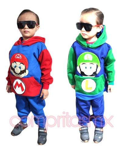 Conjunto Pants Pans Y Sudadera Gorro Mario Bros Lugi Premiun