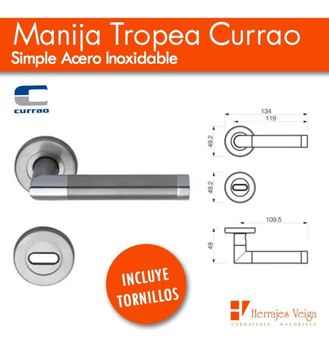 Imagen 3 de 10 de Manija Currao Tropea Simple Acero Inox C/cromo Puerta Hogar
