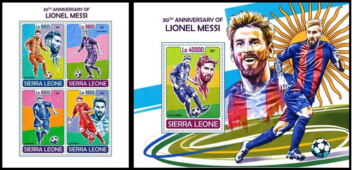 Fútbol - Messi 30 Años - Sierra Leona - Hojita + Block Mint 