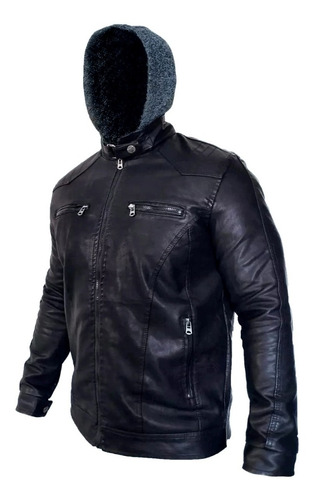 Jaqueta De Couro Masculina Slim - Capuz Pronta Entrega