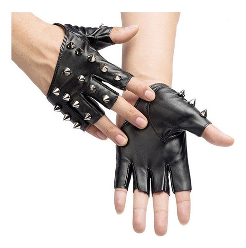 Guantes De Cuero De Medio Dedo Con Remache Punk Hiphop Para