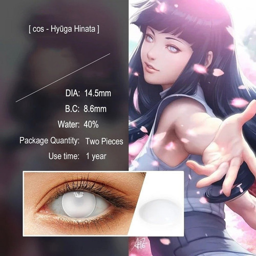 Imagen 2 de 5 de Lentes De Contacto Hinata Hyuga Byakugan Naruto Cosplay