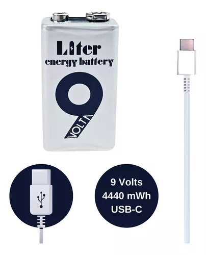 Batería recargable USB Li-Ion tipo 9V (cuadrada), de 400 mAh Bat-li-9v Usb  Steren BAT-LI-9V USB