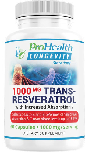 Prohealth 1,000 Mg De Trans-resveratrol. 99,5% Puro, 15 Vec.