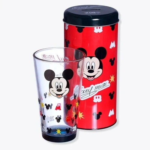 Lata Cofrinho Copo De Vidro Mickey Mouse Zona Criatiba 