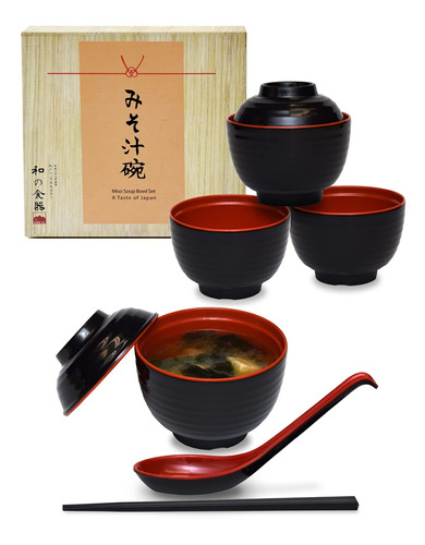 Apex S.k Juego 4 Tazon Sopa Melamina Estilo Japon Tapa Rojo