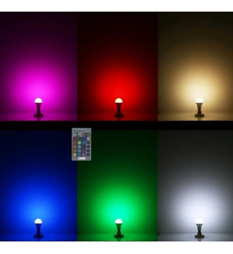Imagen 5 de 9 de Lampara Led Rgb 12w E27 220v 16 Colores Control Remoto