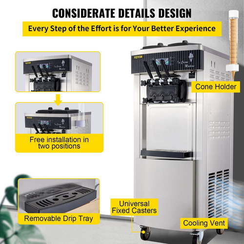 Maquina Helado Suave Nieve Comercial Yogurth 3 Sabores 2200w