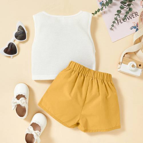 Conjunto Respirable D Pantalones Cortos Y Top Liso Para Niña Naranja Claro 4-5 Años