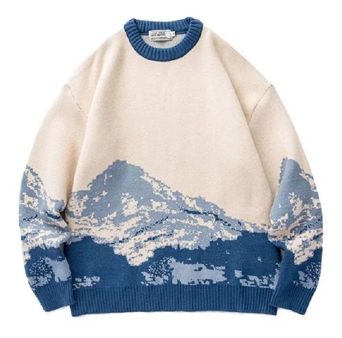 Suéter Japonés Creativo Patrón De Montaña De Nieve De Moda