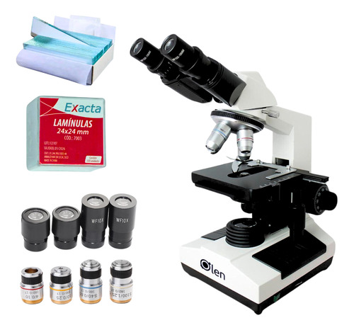 Microscópio Binocular 1600x + Lâminas E 100 Lamínulas Brinde