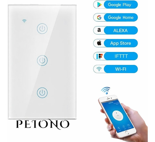Imagen 1 de 10 de Apagador Inteligente Wifi Touch Triple 3 Botones Interruptor