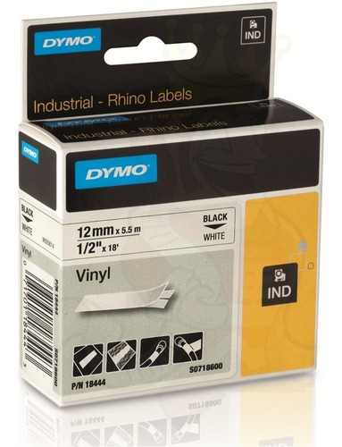 Cinta Dymo Industrial Vinilo 12mm 1/2 In.