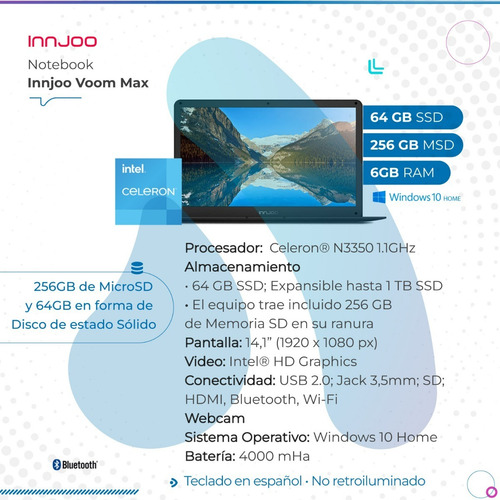 Imagen 2 de 10 de Notebook Innjoo Voom Max 6gb 64gb Ssd 256gb Sd W10h Negro