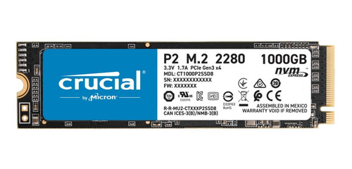 Imagen 1 de 2 de Disco sólido interno Crucial CT1000P2SSD8 1TB