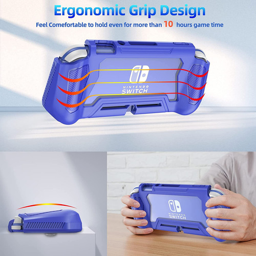 Dreamystore 3en1 el último traje de protección total, a prueba de agua, polvo y anticolisión, protector de pantalla integrado, la mejor sensación de la mano,Armour Funda Case Para Switch Lite Azul