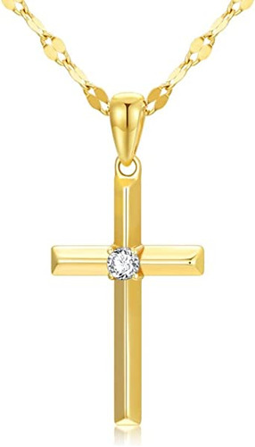 Sisgem Collar De Cruz De Diamante De Oro De 14 Quilates