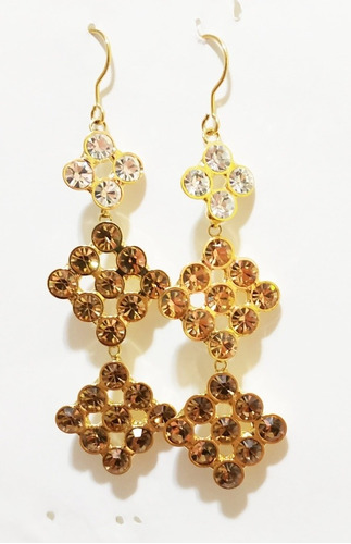 Aretes Largos Cristal Swarovski Baño Oro Regalo Perfecto