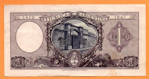 Billete 1 Peso Moneda Nacional, Bottero 1914, Año 1955 B (Usado)