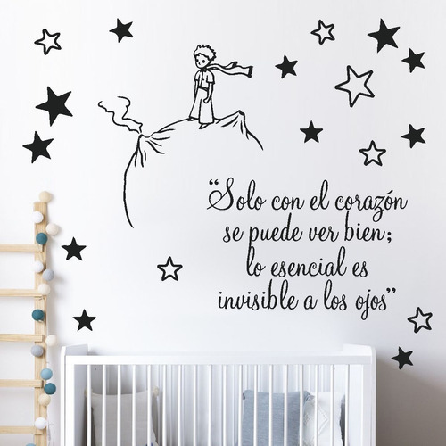 Vinilo Decorativo Infantil Frase Principito Estrellas Y Luna