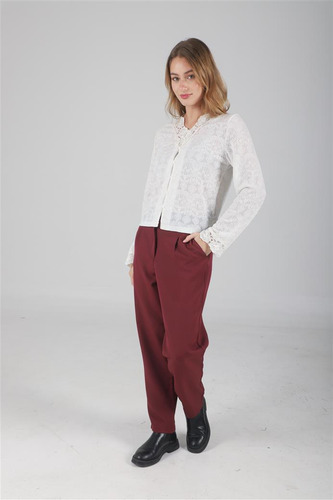 Camisa Premium Belfast Tramada Con Encaje Gu70065 White