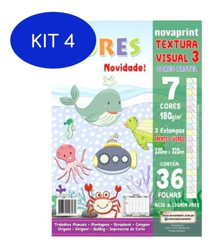 Kit 4 Bloco Ecocores Novaprint Textura Visual 3 180g 36