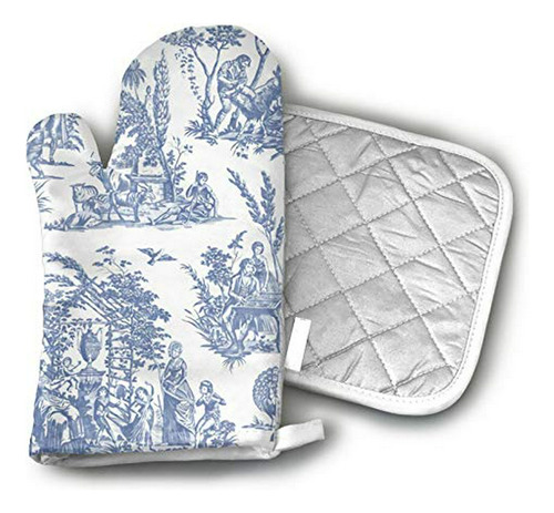 Marseilles Toile Willow Ware - Juego De 2 Manoplas De Horno 