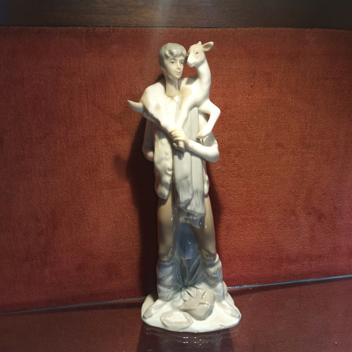 Estatuilla De Porcelana Antigua Lladro Figura Pastor C Cabra Celeste Blanco Marrón Claro (Usado)
