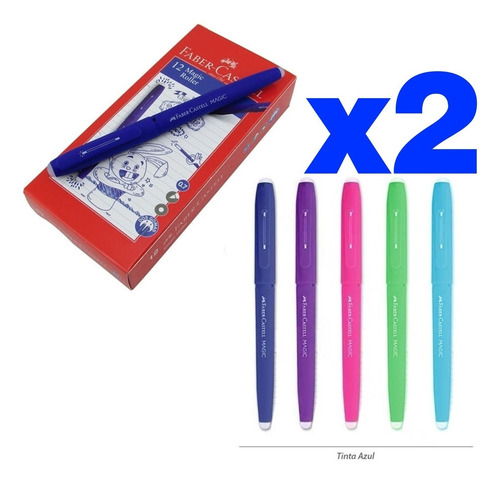 Imagen 2 de 4 de Pack X2 Lapicera Borrable Faber Castell Magic Roller C/ Goma