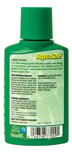 Tetra Acondicionador De Agua Fauna Aquasafe Para Reptiles Y
