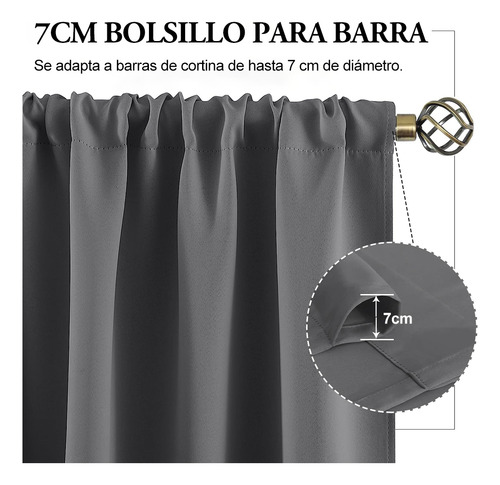 NANWEI Cortinas Blackout con bolsillo para varilla para recamara sala Premium 270X215cm 2 Paneles Aislamiento térmico y Reducción de ruido Tela impermeable Gris