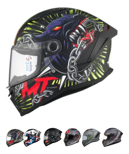 Jm Nuñez Casco Moto Mt Helmet Stinger 2 2025 Yozu Ram Akin Negro Perro Akin F1 L (59-60 Cm)