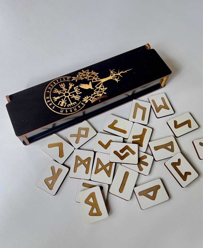 Pack 25 Set De Runas Vikingas Talismán Blancas + 25 Cajita