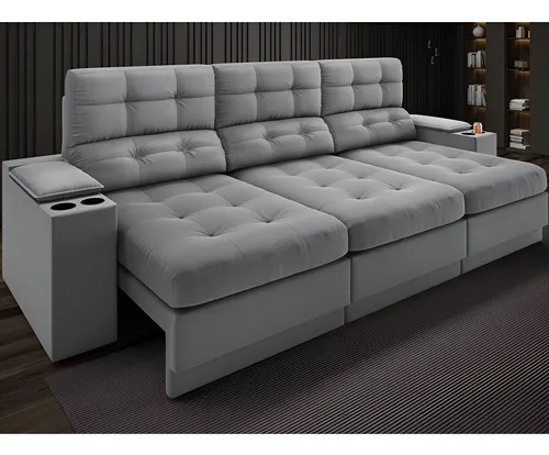 Sofá Com Usb Retrátil E Reclinável Eureka 2,30m Cor Grafite